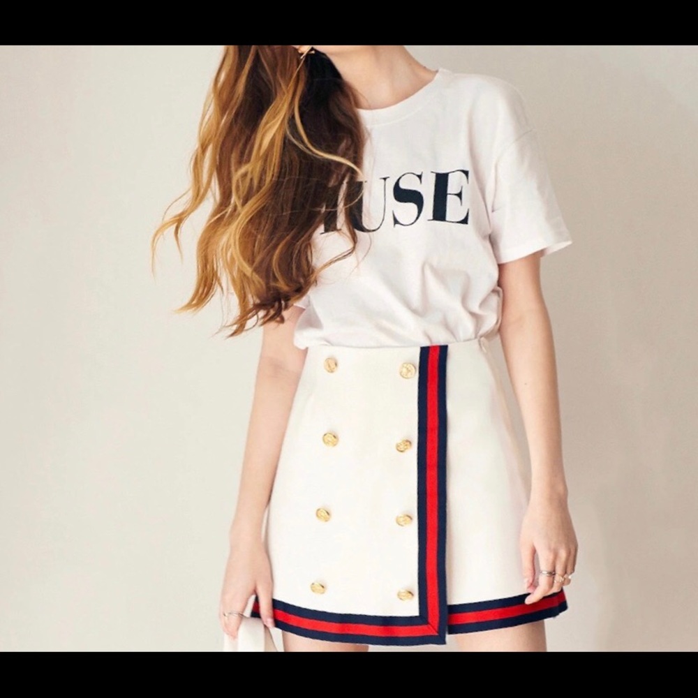 Navy Style High Waist Double Breasted A-Line Skirt